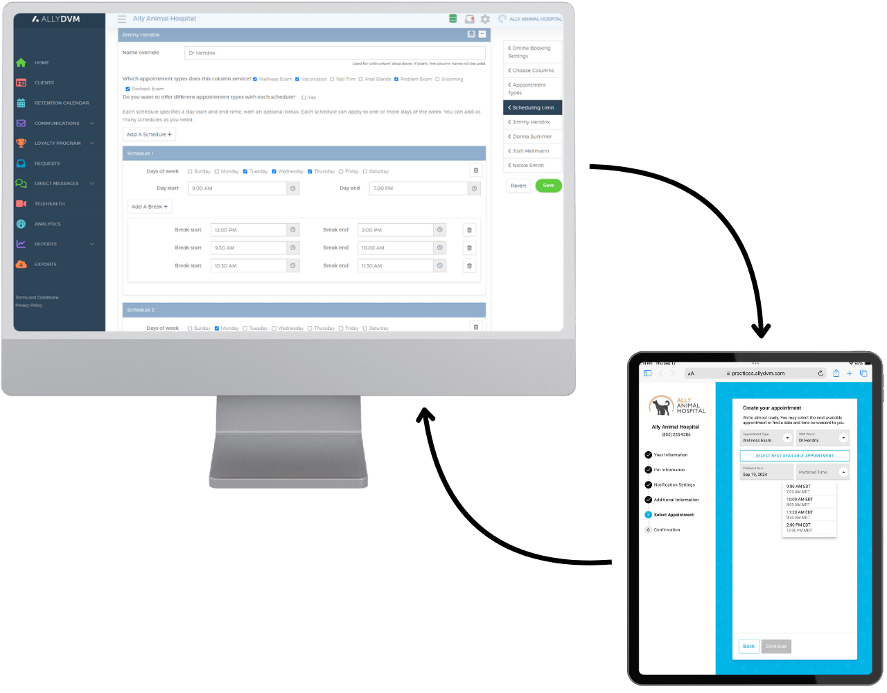 Online booking portal on different screen sizes
