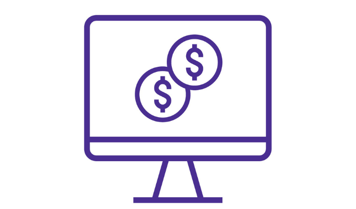 true blue computer with money icon